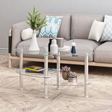 Load image into Gallery viewer, Transparent Oval Glass Coffee Table, Modern Table In Living Room Oak Wood Leg Tea Table 3-Layer Glass Table