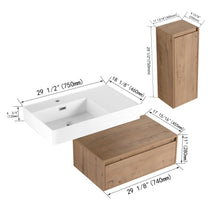 Load image into Gallery viewer, Modern Wall Mounted Bathroom Vanity With Resin Sink And Side Cabinet, Soft Close Drawer, Imitative - Imitative Oak