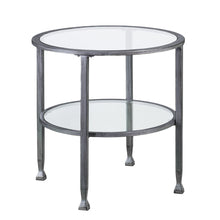 Load image into Gallery viewer, Glass Distressed Iron Round End Table With Shelf - Clear / Silver