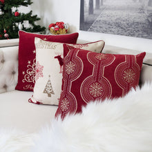 Load image into Gallery viewer, Holiday Throw Pillow With Snowflake Embroidery
