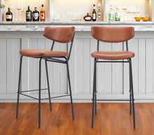Load image into Gallery viewer, 26" Faux Leather And Steel Counter Height Bar Chairs (Set of 2) - Brown And Black