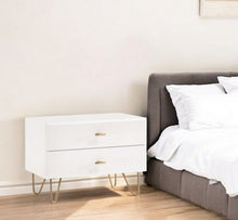 Load image into Gallery viewer, Contemporary Nightstand With Two Drawers - White And Gold
