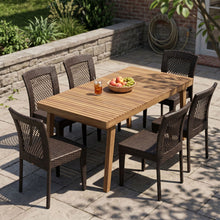 Load image into Gallery viewer, 7 Piece Outdoor Patio Dining Set With Table & 6 Chairs - Brown / Brown Multi