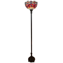 Load image into Gallery viewer, Traditional Shaped Floor Lamp With Red Yellow And Brown Dragonfly Stained Glass Dome Shade - Brown