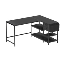 Load image into Gallery viewer, Stainless L Shape Computer Desk With Two Drawers - Black