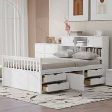 Load image into Gallery viewer, Captain Platform Bed Frame With Bookcase Headboard, 4 Drawers, Storage Shelves