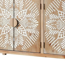 Load image into Gallery viewer, Wood Carved Floral Accent Cabinet With Four Doors - Brown / White