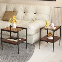 Load image into Gallery viewer, Modern Rectangle End Table (Set of 2) With Tempered Glass Tabletop And Layer - Brown