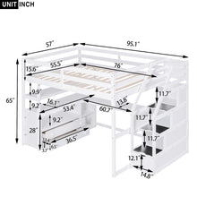 Load image into Gallery viewer, Loft Bed With Desk, Shelves, 2 Drawers, Storage Staircase