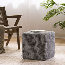 Load image into Gallery viewer, Chabani - Indoor Modern Knitted Fabric Cube Pouf Ottoman - Light Gray