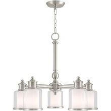Load image into Gallery viewer, Five Light Metal Dimmable Chandelier With Shades - Nickel / Clear / Opal