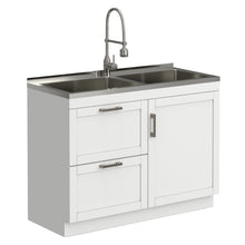 Load image into Gallery viewer, Hennessy - Laundry Utility Sink And Cabinet With Dual Sink And Pull Out Faucet - White