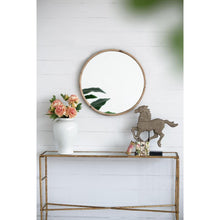 Load image into Gallery viewer, 28" Rustic Frame Round Wall Mounted Accent Mirror - Natural Brown