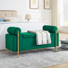Load image into Gallery viewer, Elegant Upholstered Storage Bench With Cylindrical Arms And Iron Legs,