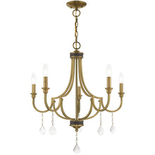 Load image into Gallery viewer, 27" Five Light Dimmable Chandelier With Shades - Antiqued Brass