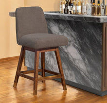 Load image into Gallery viewer, Upholstered And Solid Wood Swivel Counter Height Bar Chair - Taupe And Brown