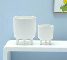 Load image into Gallery viewer, Striped Footed Pot Planters (Set of 2) - White