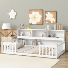 Load image into Gallery viewer, Floor Bed With Bedside Bookcase, Shelves, Guardrails