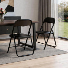 Load image into Gallery viewer, Faux Leather Steel Folding Chairs (Set of 2) - Black