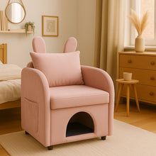 Load image into Gallery viewer, Bunny Ear Pet Friendly Armchair With Hidden Pet House With Storage Pocket For Bedroom & Living Room - Pink