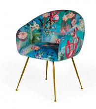 Load image into Gallery viewer, Floral Velvet Dining Arm Chair - Blue / Green