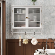 Load image into Gallery viewer, Vintage Double Door Wall Cabinet With Three Tiers Storage And Towel Rack - White Washed