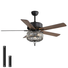 Load image into Gallery viewer, Ceiling Fan With Crystal Lampshade, 5 Blades, DC Motor, 6 Speed Remote Control, 1 / 4 / 8 Hour Timer - Black