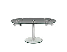 Load image into Gallery viewer, 40" Glass And Metal Self-Storing Leaf Motion Extendable Dining Table - Clear