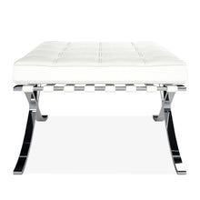 Load image into Gallery viewer, Genuine Leather And Silver Tufted Footstool Ottoman - White