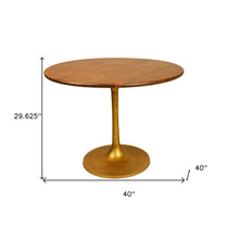 Load image into Gallery viewer, 40" Rounded Solid Wood And Iron Pedestal Base Dining Room Table - Brown