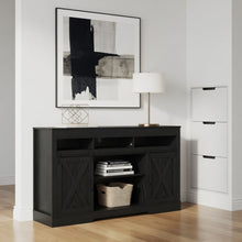 Load image into Gallery viewer, Farmhouse TV Stand With Sliding Barn Doors & Adjustable Storage