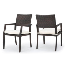 Load image into Gallery viewer, Outdoor Wicker Dining Chair With Water Resistant Cushions (Set of 2) - White / Brown