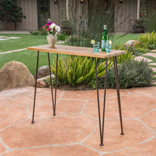 Load image into Gallery viewer, Outdoor Bar Table With Wood Tabletop And Iron Hairpin Legs - Black / Teak