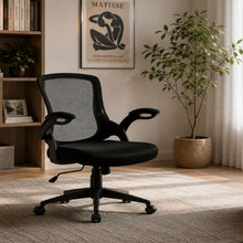 Load image into Gallery viewer, Office Chair With Mid Back Design, Adjustable Height And Foldable Armrests - Black