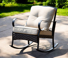 Load image into Gallery viewer, Steel Patio Rocking Chair With Beige Cushion - Black