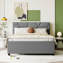Load image into Gallery viewer, Upholstered Platform Bed With Brick Pattern Headboard And Twin Long Size Trundle