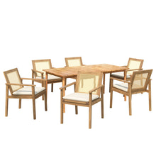 Load image into Gallery viewer, Preston - Outdoor Patio 7 Pieces Dining Set With Chairs And Cushions - Teak / Beige