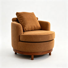 Load image into Gallery viewer, Rotatable Round Barrel Accent Chair With Adjustable Headrest - Orange / Dark Brown