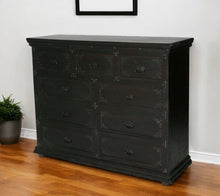 Load image into Gallery viewer, 60" Carved Scrollwork Solid Wood Nine Drawer Double Dresser - Dark Brown