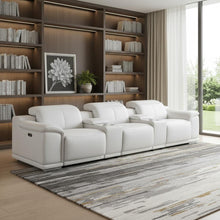 Load image into Gallery viewer, 134" Leather Reclining USB Sofa - White