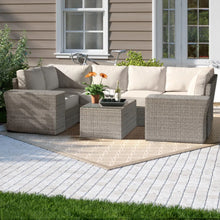 Load image into Gallery viewer, Outdoor Wicker Sectional With Weather Resistant Cushions And Table