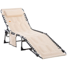 Load image into Gallery viewer, Outsunny - Padded Folding Chaise Lounge Chair, Outdoor 6-Level Reclining Camping Tanning Chair With Headrest For Beach, Yard, Patio, Pool - Beige