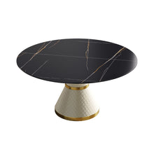 Load image into Gallery viewer, 59.05" Modern Artificial Stone Round Carbon Steel Base Dining Table, Can Accommodate 6 People - Black / White