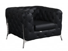 Load image into Gallery viewer, Italian Leather Tufted Chesterfield Chair - Black And Silver