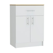 Load image into Gallery viewer, Pantry Organizer Cabinet One Drawer, Two Interior Shelves, Two Doors - White / Light Oak
