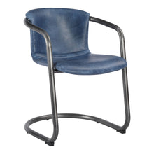 Load image into Gallery viewer, Leather Iron Dining Arm Chairs (Set of 2) - Blue / Silver
