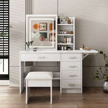 Load image into Gallery viewer, Fashion Vanity Desk With Mirror And Lights For Makeup, 5 Drawers, Adjustable Lighting - White