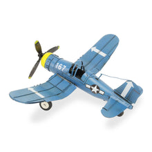 Load image into Gallery viewer, Hand Painted Model Airplane Tabletop Sculpture (489472) - Blue / Yellow