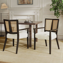 Load image into Gallery viewer, Mid Century Modern Arm Dining Chair Set With Rattan Backrest
