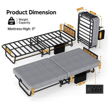 Load image into Gallery viewer, Twin Folding Bed With Headboard & USB Charging Station - Gray